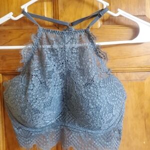 PINK Victoria's Secret Small Bralette Womens Blue Lace High Neck Push Up Boho
